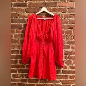 Urban Outfitters Red Bishop Sleeve Mini Boho Dress with Buttons